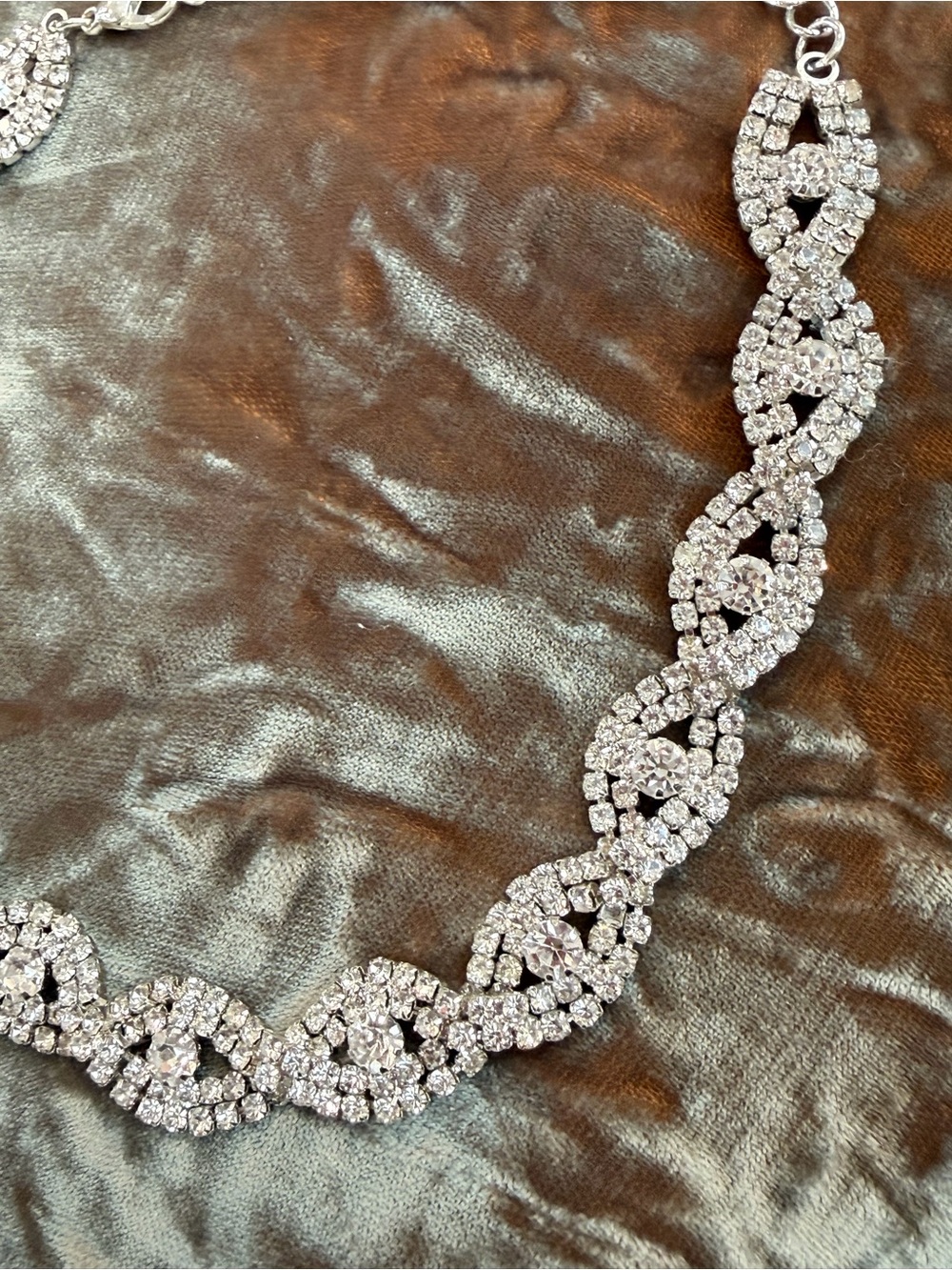 Crystal Infinity Link Statement Necklace - Silver Rhinestone - Picture 3 of 12